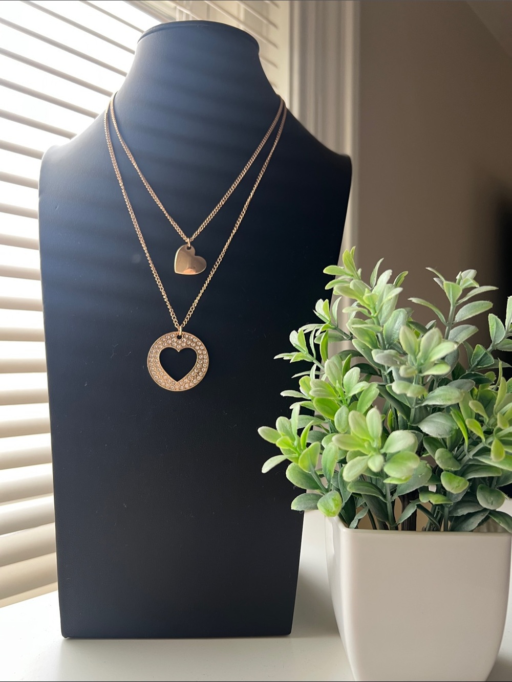 Layered Rose Gold Heart Pendant Necklace